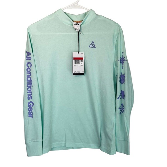 Nike acg Athletic Dri-Fit Loose Fit Long Sleeve Shirt Kids Size L Mint Green NWT - Picture 2 of 10
